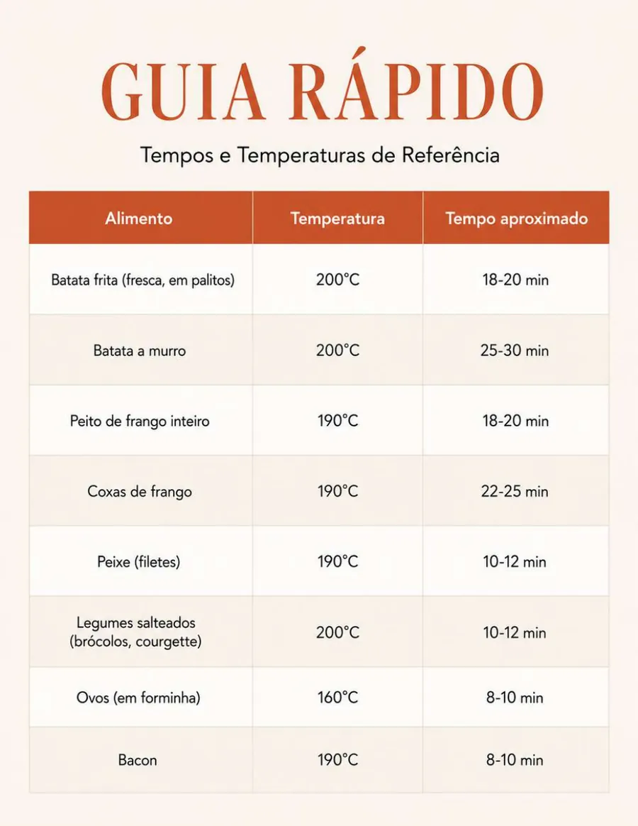 Guia rápido de tempos e temperaturas