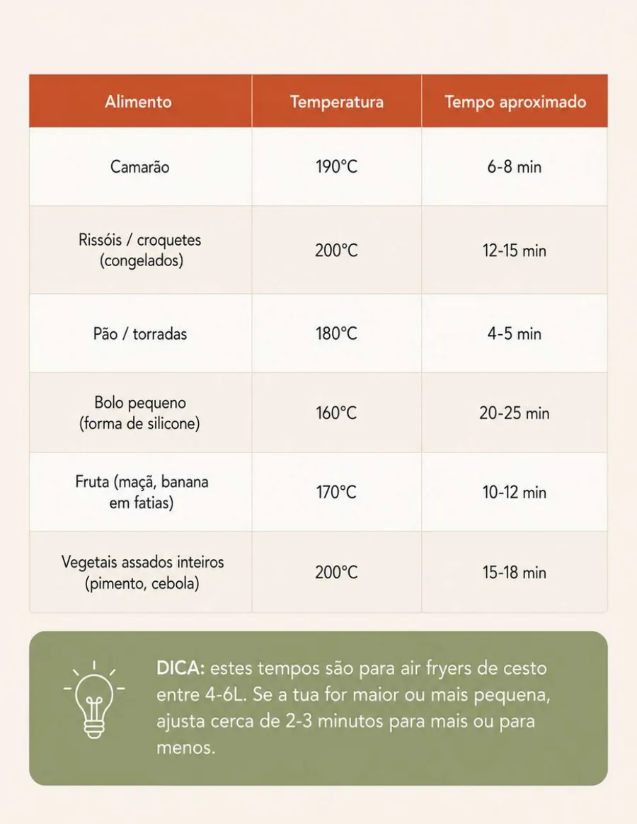 Guia rápido de tempos e temperaturas (continuação)