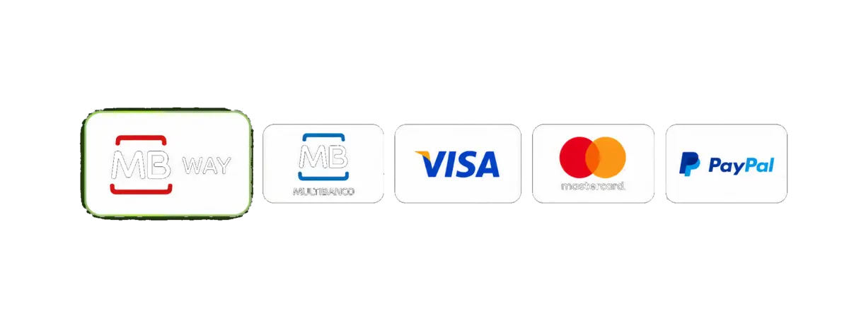 MB WAY, Multibanco, Visa, Mastercard e PayPal